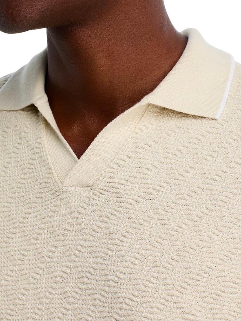 Hugo Boss Men's BOSS Irenzo Textured Knit Tipped Open Collar SS Polo Shirt White - Picture 2 of 5